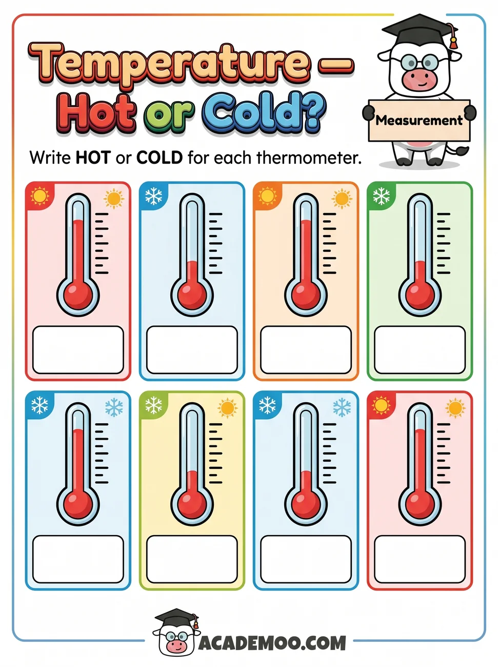 Temperature Hot or Cold worksheet — pre-k science printable PDF · Free printable temperature hot or cold worksheet for Pre-K.