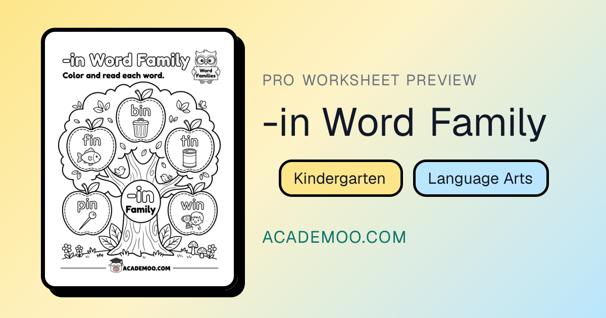 -in Word Family - Printable Worksheet | Academoo