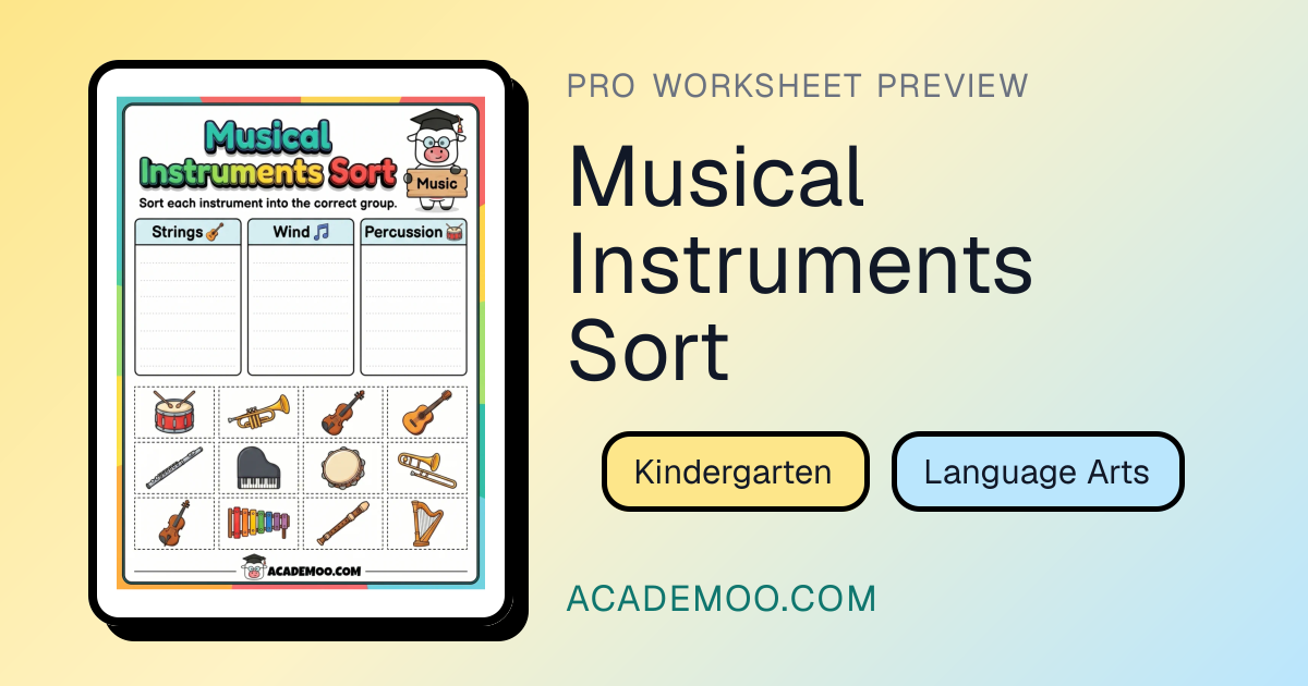 Musical Instruments Sort - Printable Worksheet | Academoo