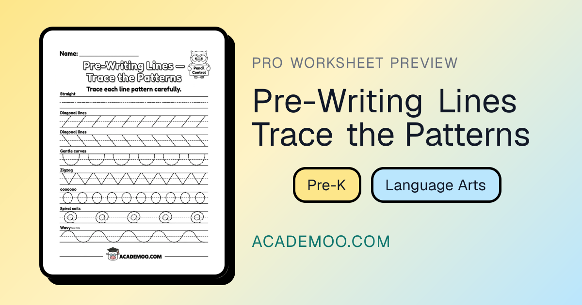 Pre-Writing Lines Trace the Patterns - Printable Worksheet | Academoo